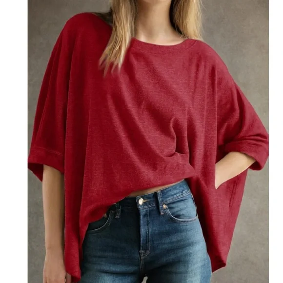 NWT Deep Red Oversized Cropped Tee Size L - Picture 2 of 5